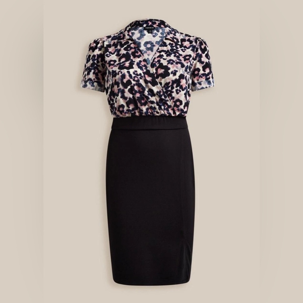 New Torrid At the Knee Ponte Studio Crepe Bodycon Leopard Print Dress Size 2